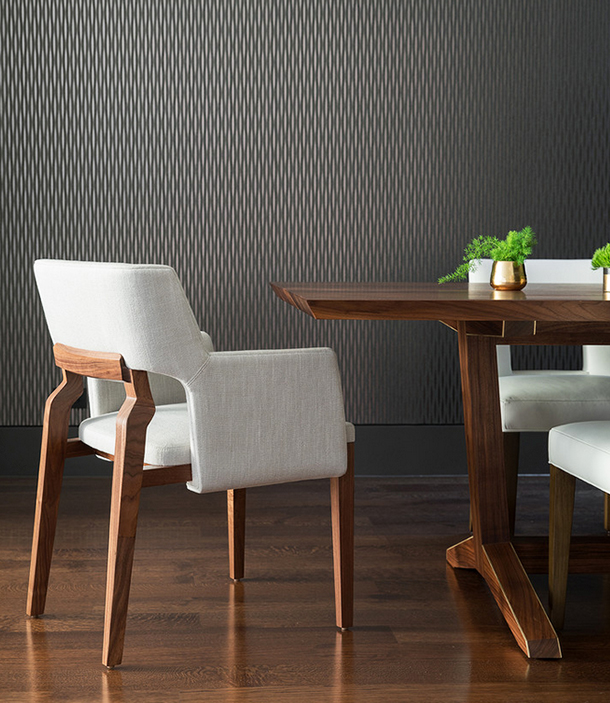 black grey metallic wallpaper in Pacific Heights dining room 